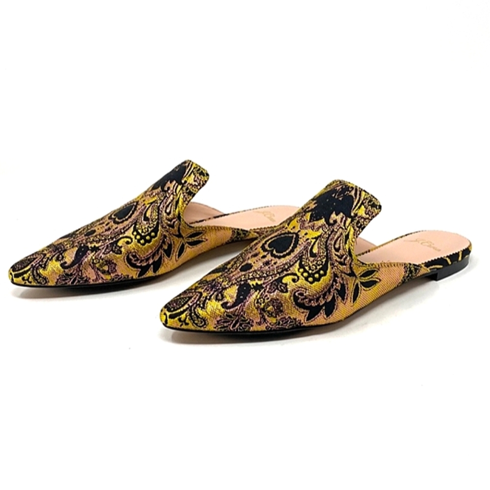 Excellent Used Pair J. Crew Marina Marigold/Black Brocade Pointed Toe Flat Mule - Picture 14 of 14